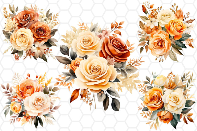 Watercolor Fall Flower Bouquet Cliparts Sublimation DreanArtDesign 