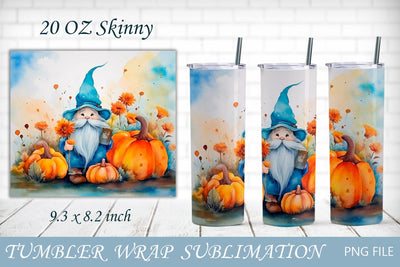 Watercolor fall gnome tumbler wrap, Autumn 20 oz skinny Sublimation AnastasiyaArtDesign 