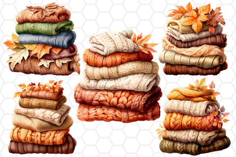 Watercolor Fall Knitted Sweaters Clipart Sublimation DreanArtDesign 