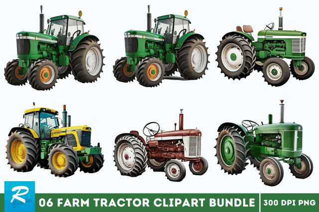 watercolor Farm Tractor Clipart Bundle Sublimation Regulrcrative 