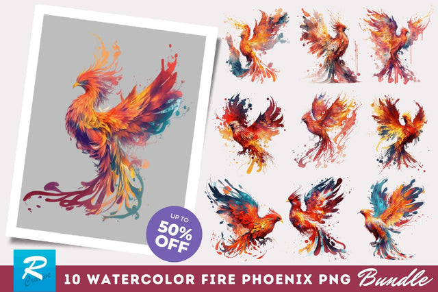 Watercolor Fire Phoenix Clipart Bundle Sublimation Regulrcrative 