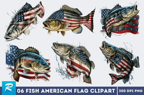 watercolor Fish American Flag Sublimation Clipart Sublimation Regulrcrative 
