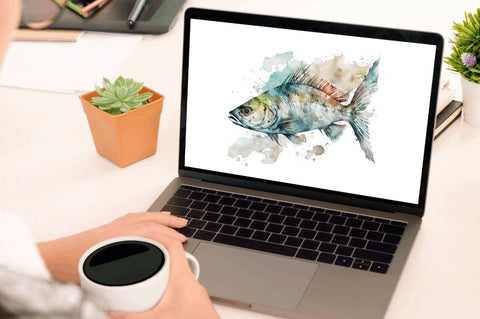 Watercolor Fish Bone Clipart Bundle Sublimation Regulrcrative 