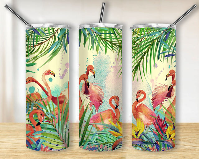Watercolor Flamingo 20oz Skinny Tumbler Sublimation Designs Sublimation BouDesign 