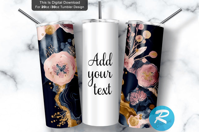 Watercolor Floral Agate 20 oz / 30 oz Tumbler PNG Sublimation Regulrcrative 