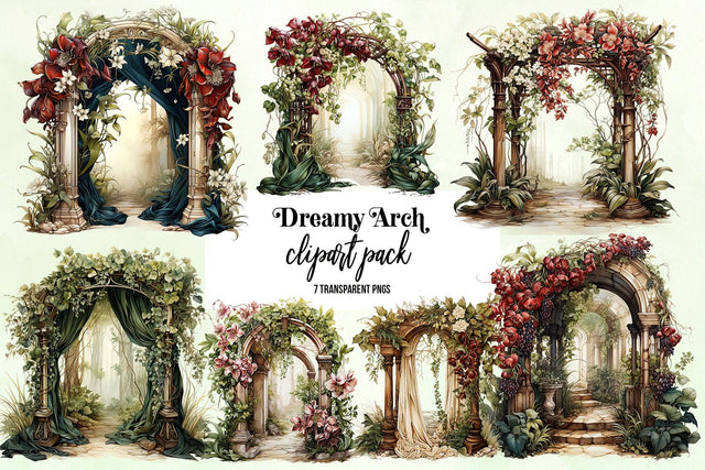Watercolor Floral Arch Wedding Clipart Bundle Sublimation BijouBay 