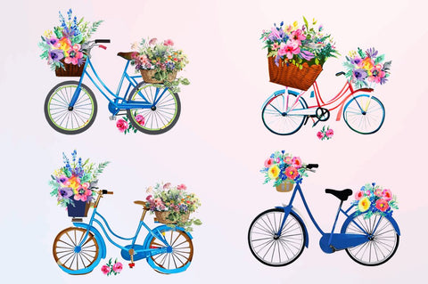 Watercolor Floral Bicycle Clipart Bundle Sublimation Regulrcrative 