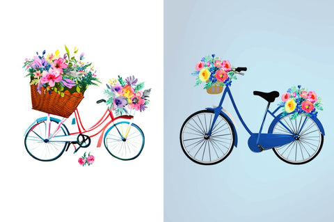 Watercolor Floral Bicycle Clipart Bundle Sublimation Regulrcrative 