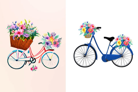 Watercolor Floral Bicycle Clipart Bundle Sublimation Regulrcrative 