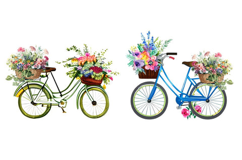 Watercolor Floral Bicycle Clipart Bundle Sublimation Regulrcrative 