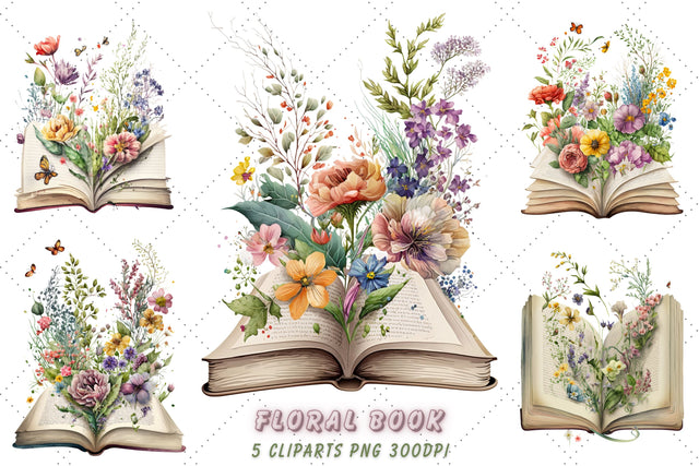 Watercolor Floral Book Clipart Bundle, Sublimation, Floral Book Sublimation FloridPrintables 