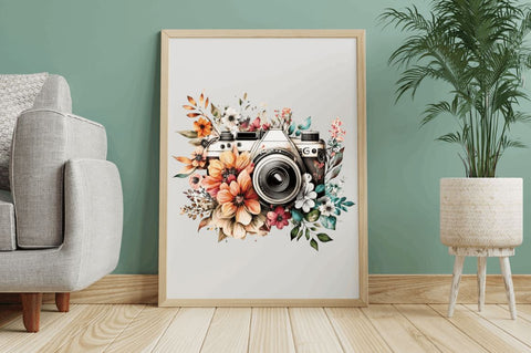 Watercolor Floral Camera Clipart Bundle Sublimation Regulrcrative 