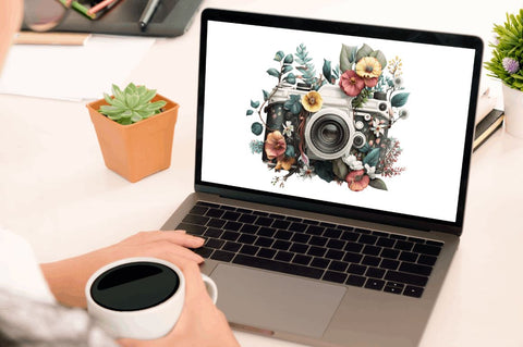 Watercolor Floral Camera Clipart Bundle Sublimation Regulrcrative 