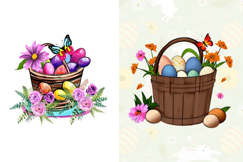 Watercolor Floral Easter Bucket Clipart Bundle Sublimation Regulrcrative 