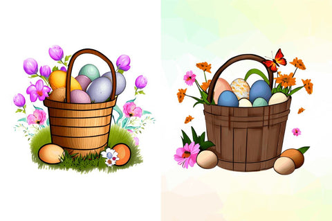 Watercolor Floral Easter Bucket Clipart Bundle Sublimation Regulrcrative 