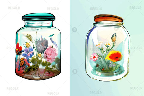 Watercolor Floral Jar Clipart Bundle Sublimation Regulrcrative 