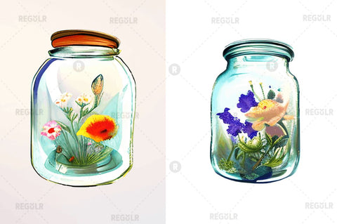 Watercolor Floral Jar Clipart Bundle Sublimation Regulrcrative 