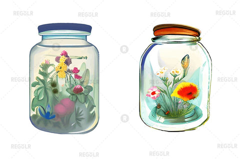 Watercolor Floral Jar Clipart Bundle Sublimation Regulrcrative 
