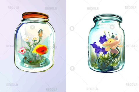 Watercolor Floral Jar Clipart Bundle Sublimation Regulrcrative 