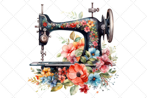 Watercolor Floral Sewing Machine Clipart Bundle, Sublimation, Floral Sewing Machine Sublimation FloridPrintables 