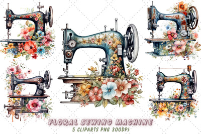 Watercolor Floral Sewing Machine Clipart Bundle, Sublimation, Floral Sewing Machine Sublimation FloridPrintables 