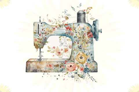 Watercolor Floral Sewing Machines Clipart Bundle Sublimation Regulrcrative 