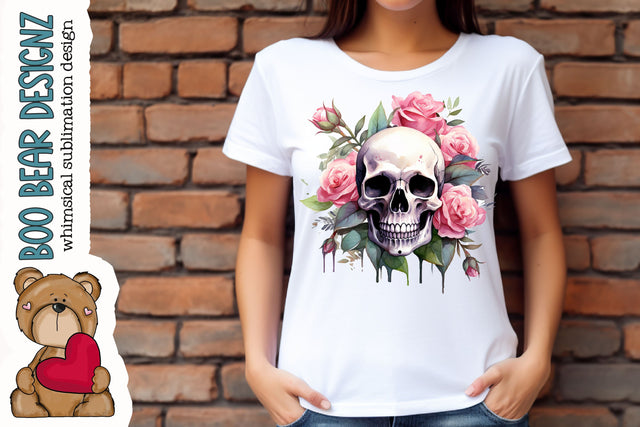 Watercolor Floral Skull Sublimation Sublimation Boo Bear Designz 