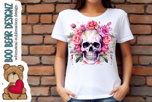 Watercolor Floral Skull Sublimation SVG Boo Bear Designz 