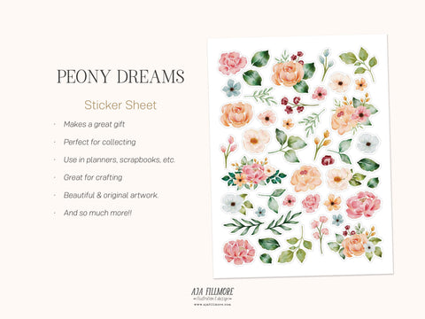 Watercolor Floral Sticker Sheet SVG Aja Nicole Designs 