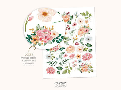 Watercolor Floral Sticker Sheet SVG Aja Nicole Designs 