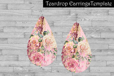 Watercolor Floral Teardrop Earrings Png,Spring Earrings,Western Earrings,Pink Roses Earrings Sublimation,Sublimation Design,Digital Download Sketch DESIGN ArtStudio 