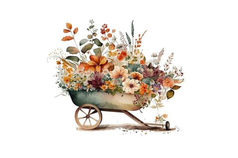 Watercolor Floral Wheelbarrows Clipart Bundle Sublimation Regulrcrative 