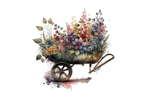 Watercolor Floral Wheelbarrows Clipart Bundle Sublimation Regulrcrative 