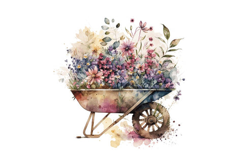 Watercolor Floral Wheelbarrows Clipart Bundle Sublimation Regulrcrative 