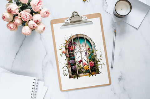 Watercolor Floral Window Clipart Bundle Sublimation Regulrcrative 