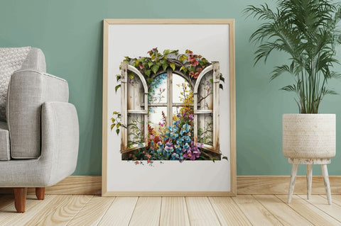 Watercolor Floral Window Clipart Bundle Sublimation Regulrcrative 