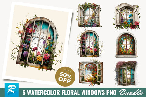 Watercolor Floral Window Clipart Bundle Sublimation Regulrcrative 