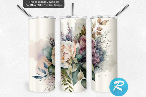 Watercolor Florals Wedding 20 oz / 30 oz Tumbler PNG Sublimation Regulrcrative 