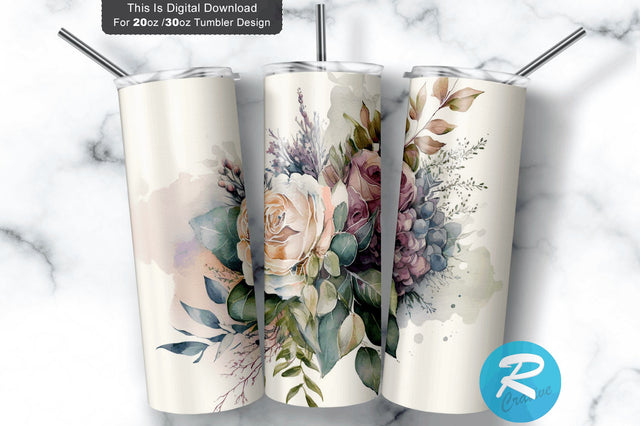 Watercolor Florals Wedding 20 oz / 30 oz Tumbler PNG Sublimation Regulrcrative 