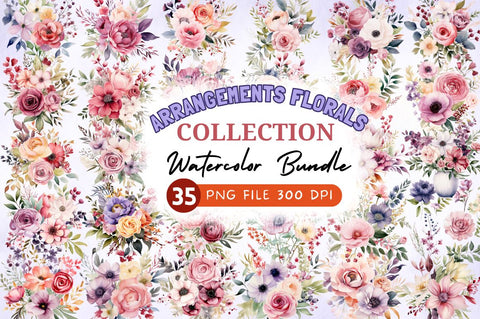 Watercolor Flower Arrangements Florals Sublimation Regulrcrative 
