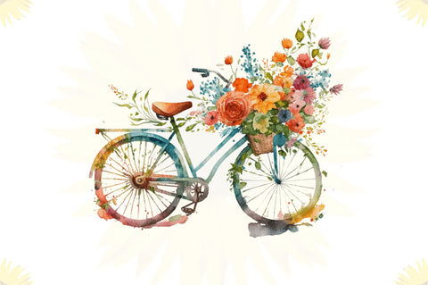 Watercolor Flower Bicycle Clipart Bundle Sublimation Regulrcrative 