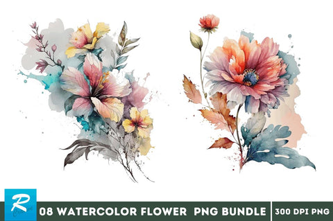 Watercolor flower clipart Bundle Sublimation Regulrcrative 