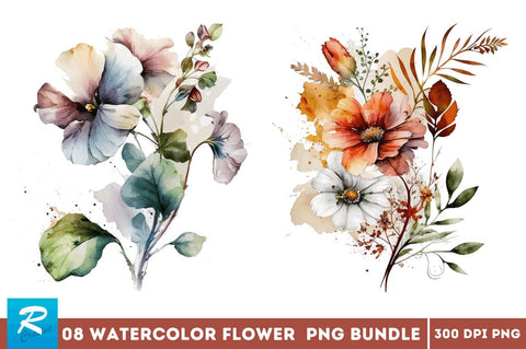Watercolor flower clipart Bundle Sublimation Regulrcrative 