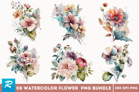 Watercolor flower clipart Bundle Sublimation Regulrcrative 