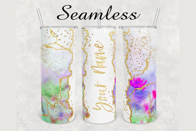 Watercolor Flower Glitter Agate Tumbler sublimation design 20 oz skinny tumbler wrap Sublimation BambinaCreations 