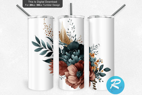 Watercolor Flowers 20 oz / 30 oz Tumbler PNG Sublimation Regulrcrative 