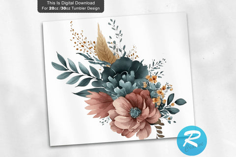 Watercolor Flowers 20 oz / 30 oz Tumbler PNG Sublimation Regulrcrative 