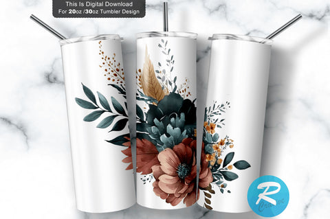 Watercolor Flowers 20 oz / 30 oz Tumbler PNG Sublimation Regulrcrative 