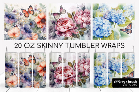 Watercolor Flowers Tumbler Sublimation, Summer Tumbler Wrap Sublimation OrangeBrushStudio 