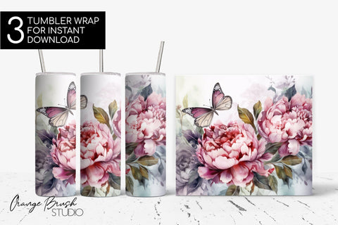 Watercolor Flowers Tumbler Sublimation, Summer Tumbler Wrap Sublimation OrangeBrushStudio 